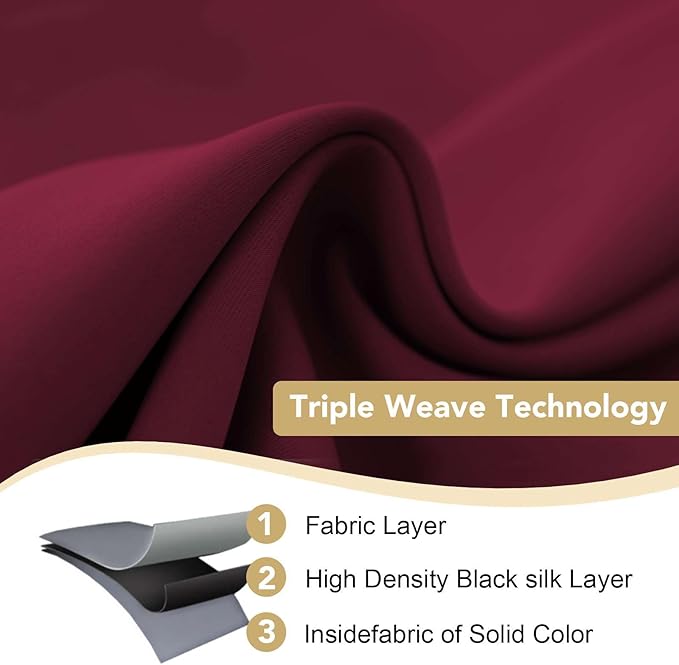 H.VERSAILTEX Burgundy Red Blackout Draperies Curtains Thermal Insulated Window - Image 3