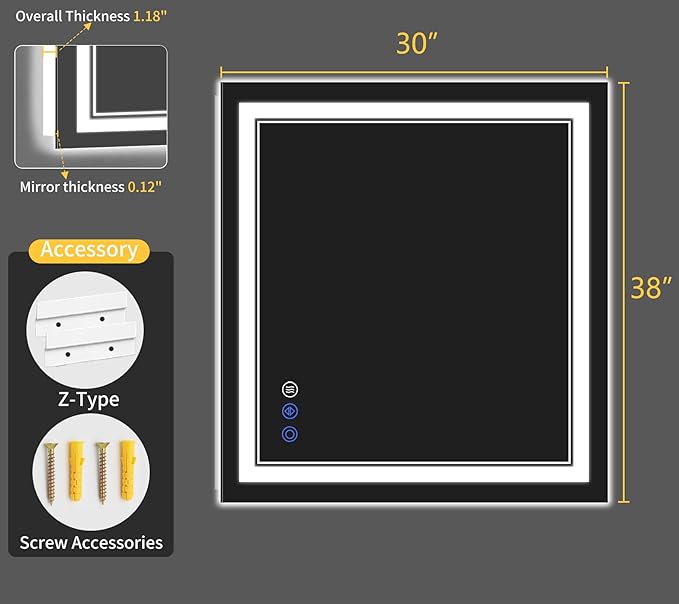 30"x38" LED Bathroom Mirror - Image 9