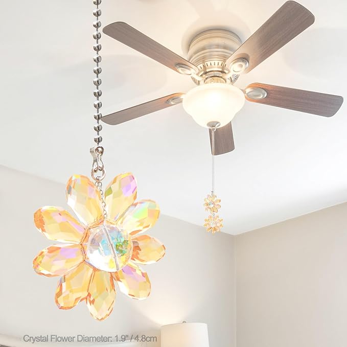 LEFERS Ceiling Fan Pull Chain, 2 Pieces 1.8" Crystal Glass Flower Pendants - Image 3