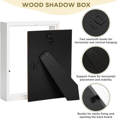 2 Pack Shadow Box Frame 11"x 14" - Wood Deep Shadowbox with Glass Shadow Boxes Display Cases Suitable for Photos, Dried Flowers, Handicrafts Picture Frames for Wall Hanging Tabletop (White)