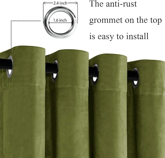 JIUZHEN Moss Green Velvet Curtains 90 inches Blackout Curtains - Image 2