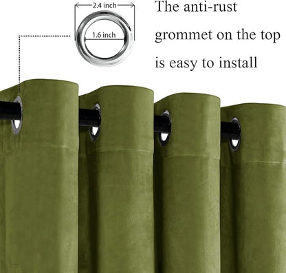 JIUZHEN Moss Green Velvet Curtains 90 inches Blackout Curtains - Image 2
