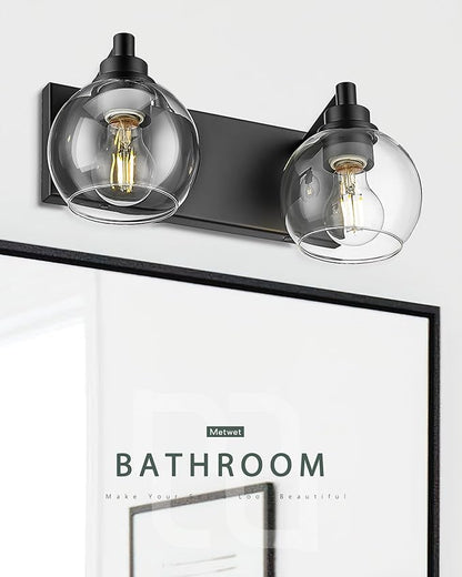 METWET Bathroom Light Fixtures, 2 Light Matte Black Vanity Light, Modern Wall - Image 7