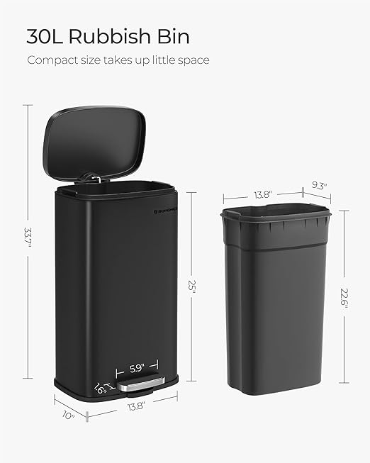 SONGMICS Trash Can with Lid, 8 Gallon Garbage Can, Stainless Steel Small Waste - Image 6