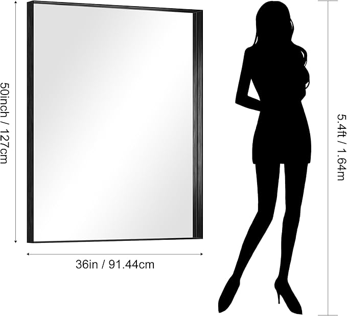 CIRCUMI Black Bathroom Mirror, Brushed Finish, Tempered Glass, Large Mirror - Image 7