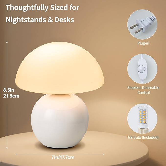 Mushroom Table Lamp, Ceramic Base - Image 4