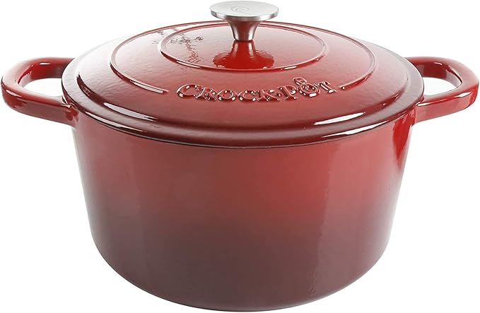 Crock Pot Artisan 5-Quart Round Enameled Cast Iron Dutch Oven – Red, Durable by Crock-PotBrand