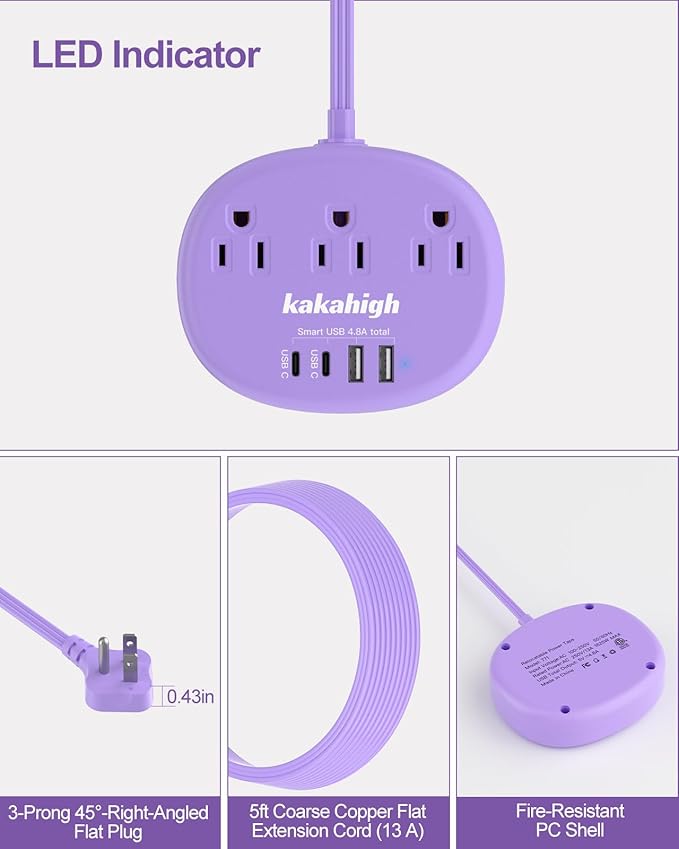 Purple Extension Cord - 10 FT Flat Extension Cord - Image 6
