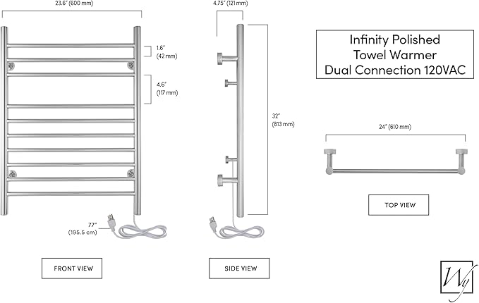 Heated Towel Rack, 10-Bar Wall-Mounted Electric Towel Warmer, Polished - Image 3