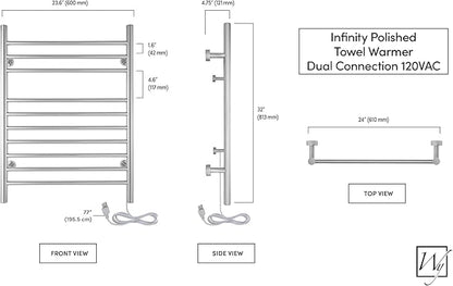 Heated Towel Rack, 10-Bar Wall-Mounted Electric Towel Warmer, Polished - Image 3