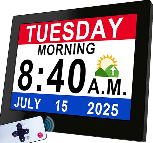 Véfaîî 19 Alarms Dementia Clock 8 Inch Large Display, Auto DST, 10 Levels Auto by VefaiiProducts