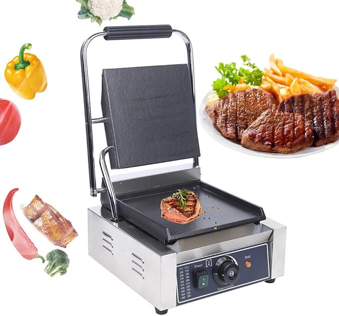 Commercial Sandwich Panini Press Grill, 1800W Single Flat Plates Electric - Image 8