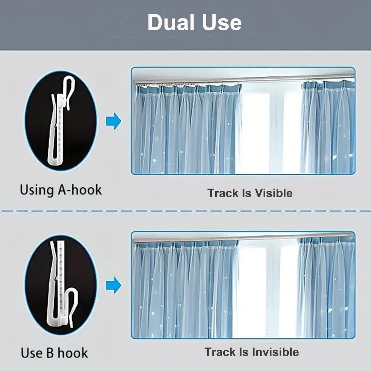 50-Pack Plastic Curtain Hooks,Adjustable Pinch Pleat Hook,Curtain Drapery Pin Hook for Pleated Drapes,Ratchet System Pinch Pleat Curtain Hanger (50, 2.76 Inch)
