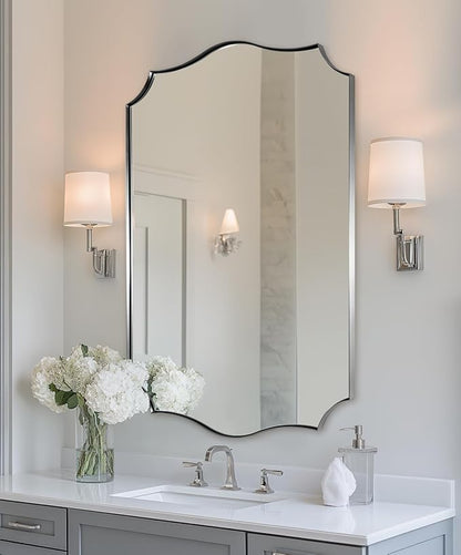 ANDY STAR Brushed Nickel Bathroom Mirror, 28x36 Inch Asymmetrical Wall Mirror - Image 3
