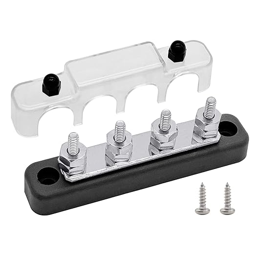 4 x #10 Studs Bus Bar, Ampper 4.2" Ground Distribution Block Brass Battery by Ampper
