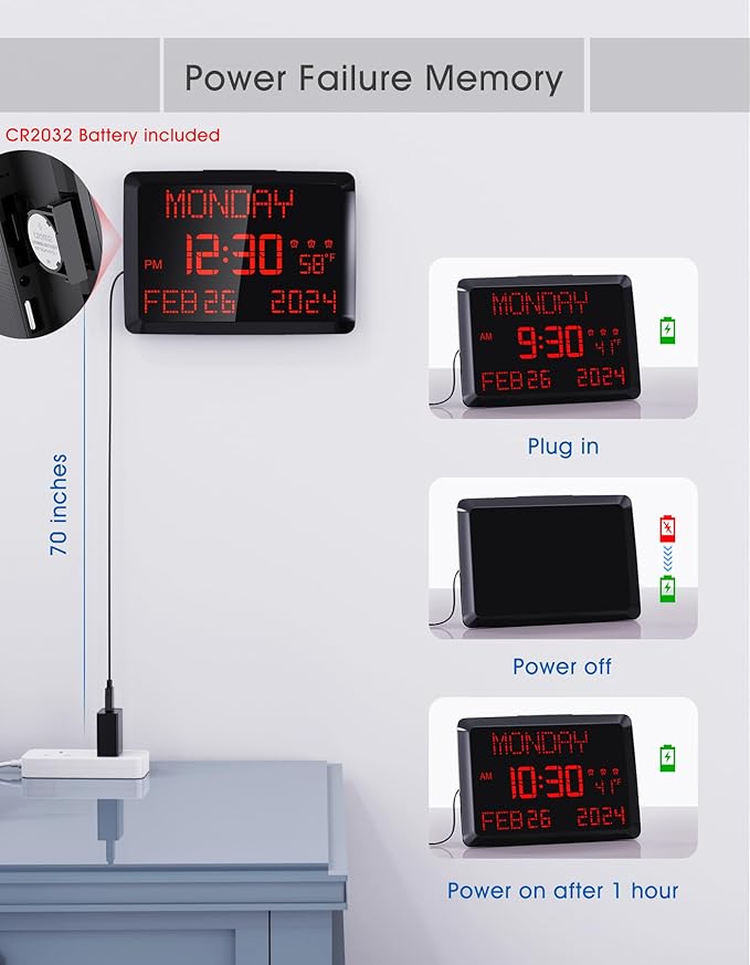 Digital Clock Large Display 11.5", Calendar Clock - Image 7