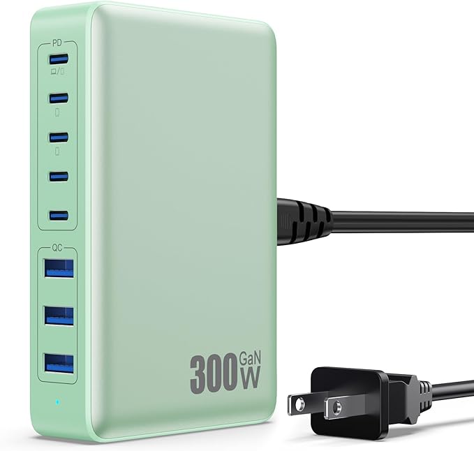 USB C Charger 300W USB C Charger Block, 8-Ports GaN IV Fast Charging Station Hub by GKUTW