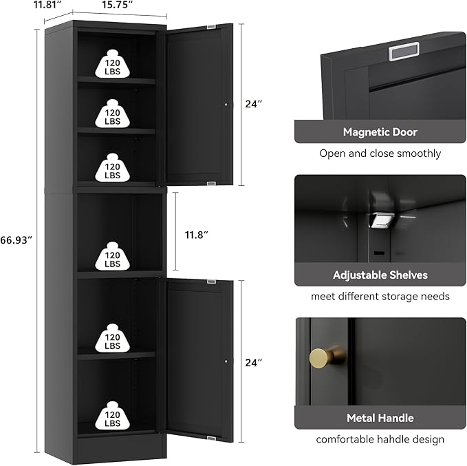 2-Door Metal Storage Cabinet, Tall Slim Pantry Organizer - Image 3