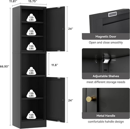 2-Door Metal Storage Cabinet, Tall Slim Pantry Organizer - Image 3