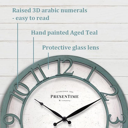 Presentime & Co 13" Farmhouse Series Wall Clock, Shiplap Style, Silent No - Image 2