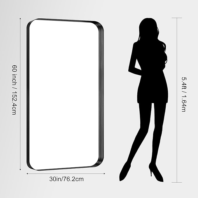 CIRCUMI Black Bathroom Mirror, Rounded Corner, Tempered Glass, Large Mirror - Image 8