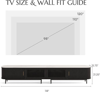 POVISON Sliding Tambour Door TV Stand, Mid Century Modern TV Console, Wood - Image 5