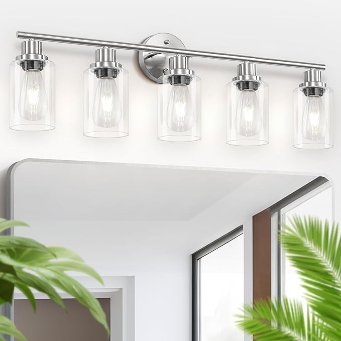 Guliaofo 5-Light Bathroom Vanity Lights, E26 Modern Brushed Nickel Bathroom - Image 8