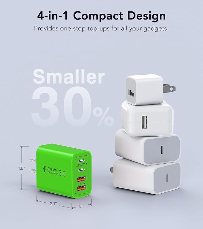 2 Pack USB C Charger, 40W Fast Charge Cube, 4-Port QC+PD Wall Plug, Galaxy S24 - Image 5
