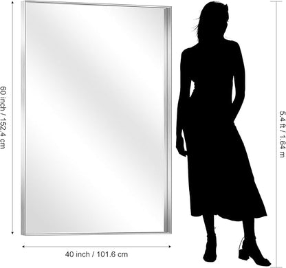 CIRCUMI Silver Bathroom Mirror, Brushed Finish, Tempered Glass, Large Mirror - Image 7