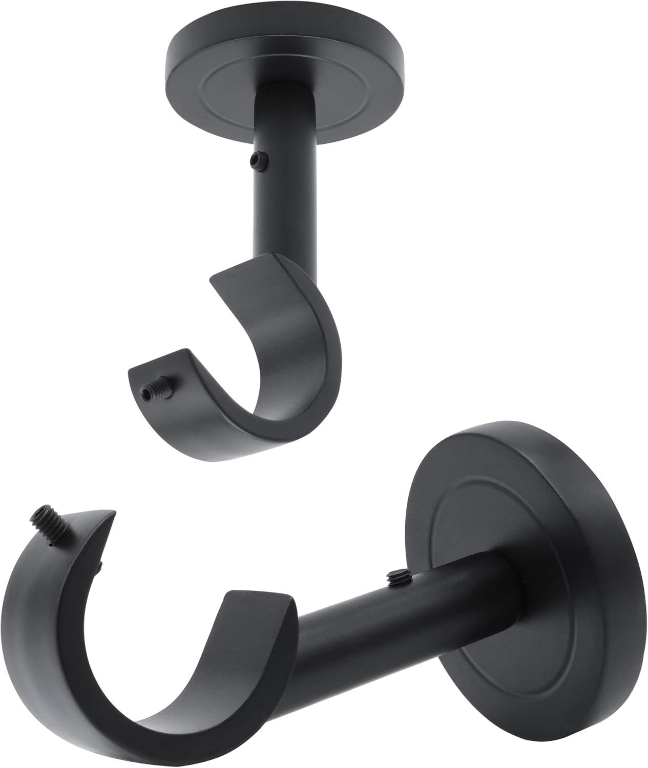 Heavy Duty Ceiling Mount Curtain Rod Brackets, Curtain Rod Holders, 2 Pack | Black, Wall & Ceiling Installation, Ceiling Mount Curtain Rod Holders, Low Profile, Fix Length Hardware Set, for 1 in Rods