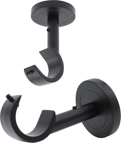 Heavy Duty Ceiling Mount Curtain Rod Brackets, Curtain Rod Holders, 2 Pack | Black, Wall & Ceiling Installation, Ceiling Mount Curtain Rod Holders, Low Profile, Fix Length Hardware Set, for 1 in Rods