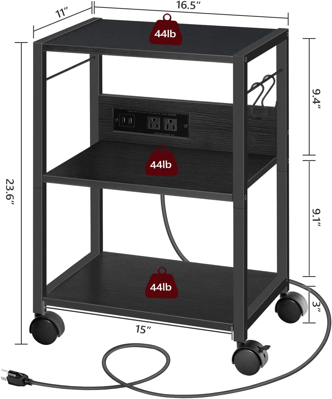 MAHANCRIS Industrial Printer Cart, 3-Tier Mobile Printer Stand, Rolling Cart ...