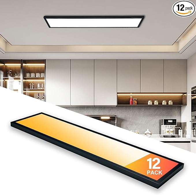 Mcacggo 12-Pack Black 1x4 LED Flat Panel Light Surface Mount, 5000K-4000K-3000K by Mcacggo