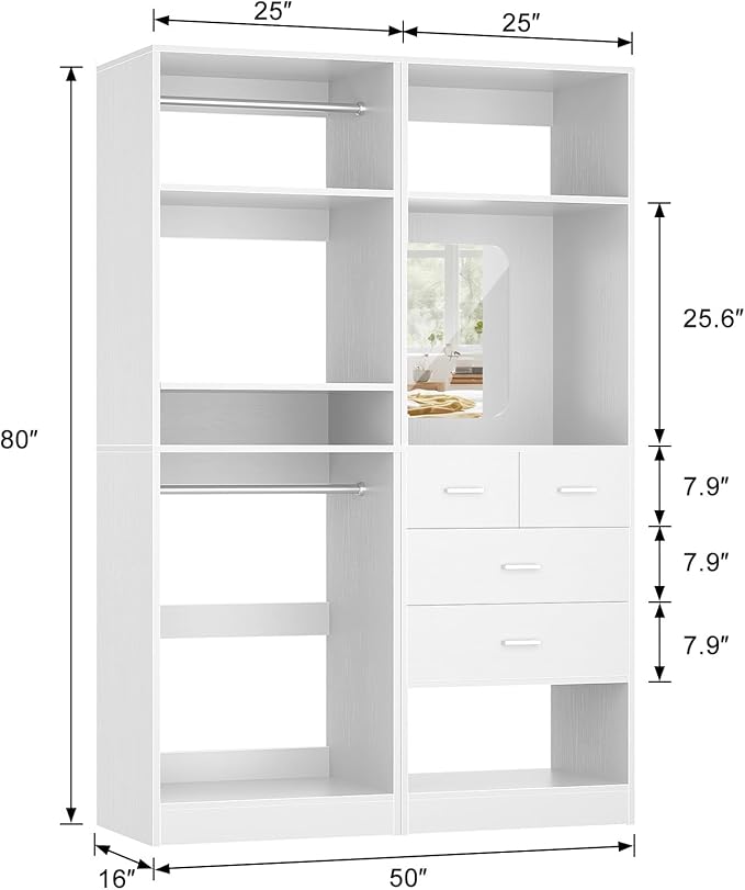 Unikito 50” Closet System with 4 Drawers, 4.2FT Wood Closet Organizer with - Image 7