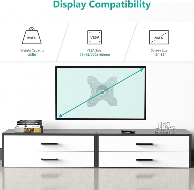 WALI TV Wall Mount Articulating LCD Monitor Full Motion 15 inch Extension Arm - Image 2