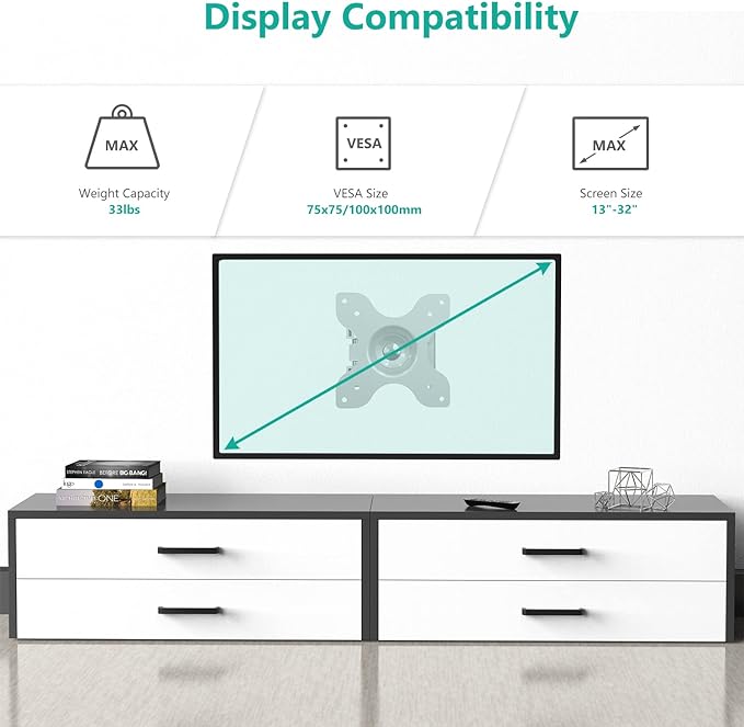 WALI TV Wall Mount Articulating LCD Monitor Full Motion Extension Arm Tilt - Image 2