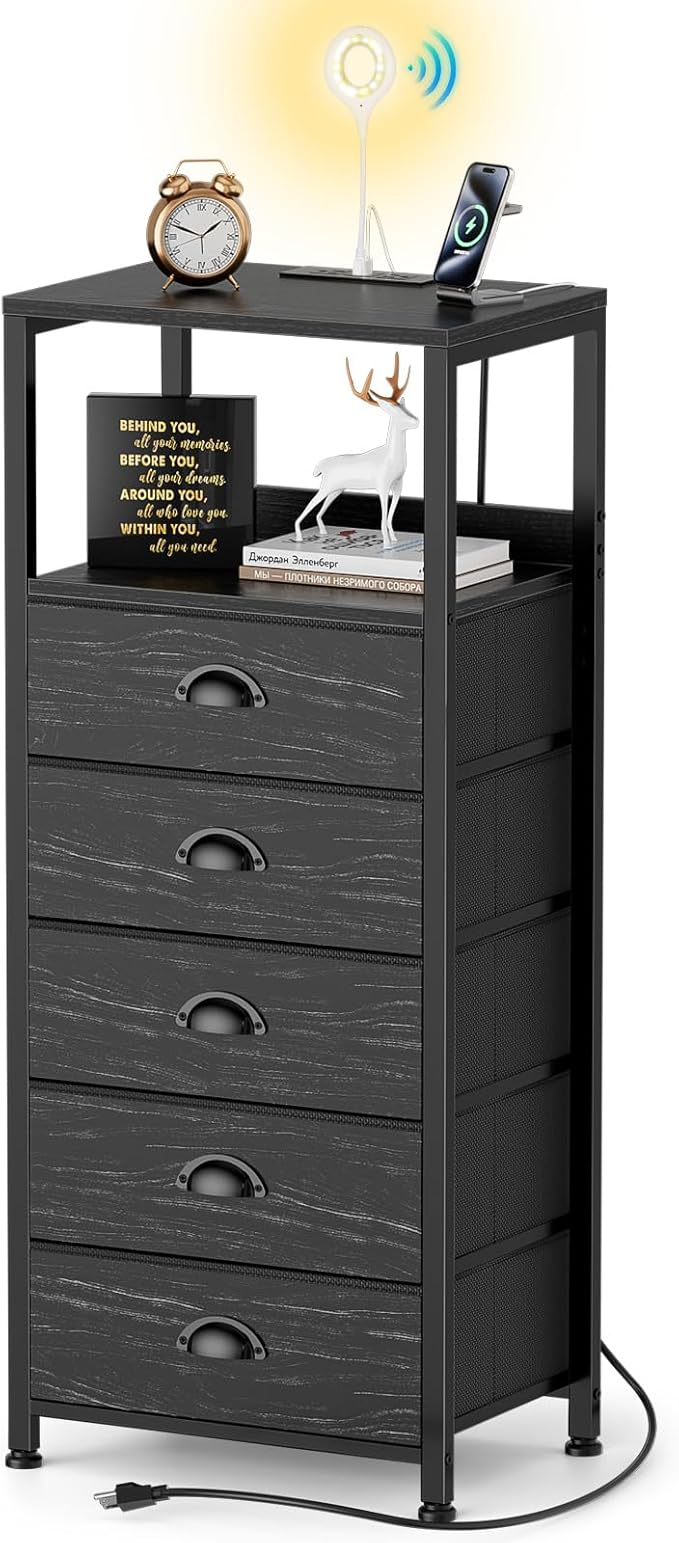5-Drawer Dresser with Charging Station & Voice Control LED Light, Modern by RVHOME