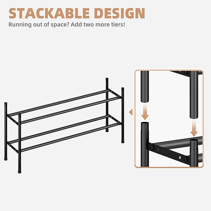 STORAGE MANIAC Long Expandable Shoe Rack, 6 Pairs Metal Wide Stackable Shoe Rack - Image 3