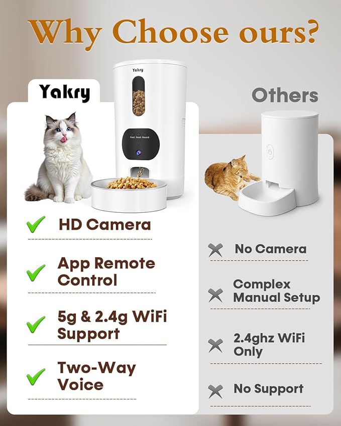 Yakry Automatic Cat Feeder - 5G WiFi Easy Setup App Control Cat Dry Food - Image 6