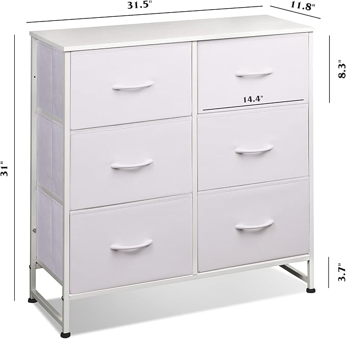 WLIVE White Dresser for Bedroom, 6 Drawer Double Dresser, Fabric Storage Tower - Image 3