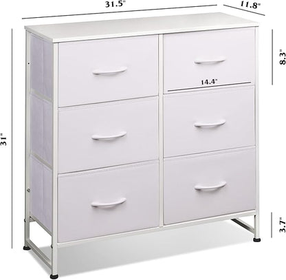 WLIVE White Dresser for Bedroom, 6 Drawer Double Dresser, Fabric Storage Tower - Image 3