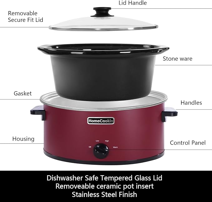 HOMECOOKIN 7 Quart Slow Cooker Oval Manual Pot Food Warmer - Image 3
