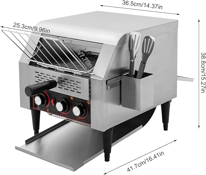 Commercial Conveyor Toaster, 350Slices/Hour 1900W Stainless Steel Heavy Duty - Image 3