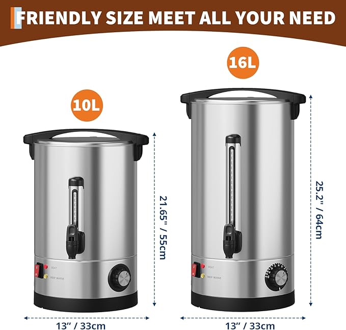60 Cup Large Coffee Urn with Double Wall Insulation, 10L/2.6 Gallon Stainless - Image 2