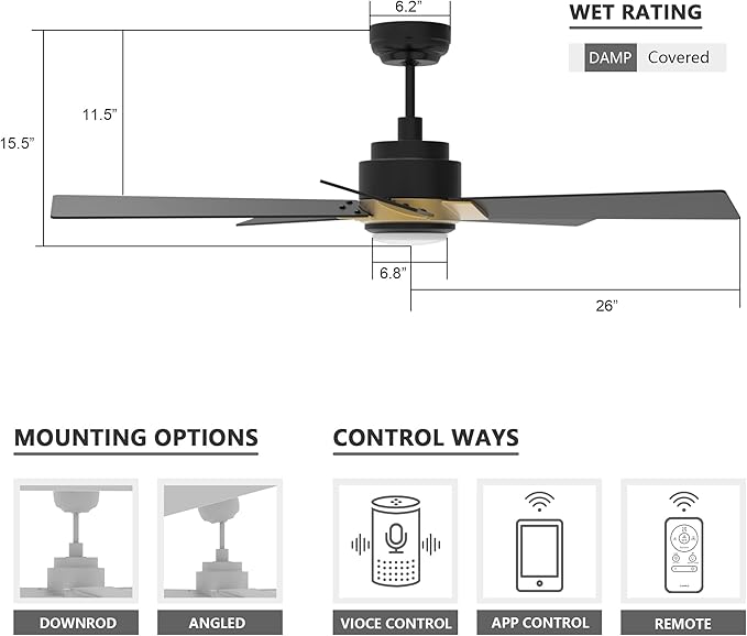 SMAAIR Smart Ceiling Fans with Lights and Remote, 52 Inch Low Profile Ceiling - Image 9