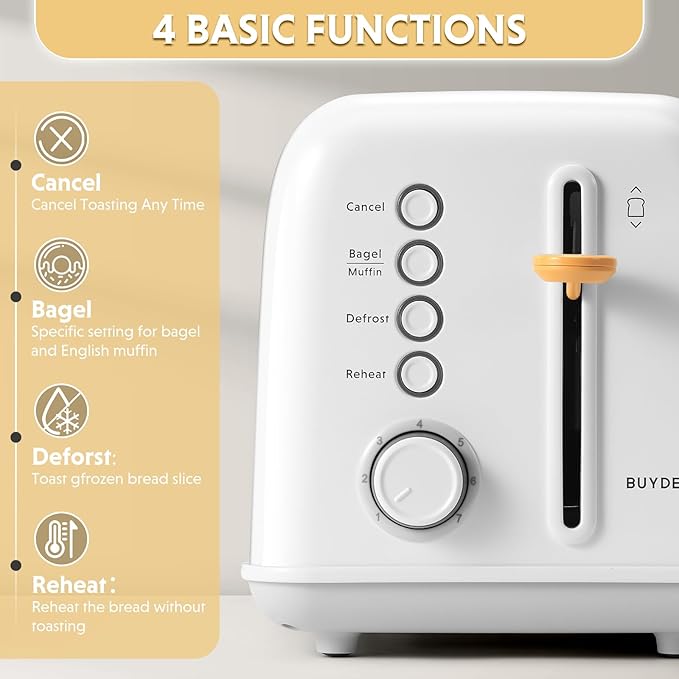 BUYDEEM DT620 2-Slice Toaster, Extra Wide Slots, Retro Stainless Steel - Image 2