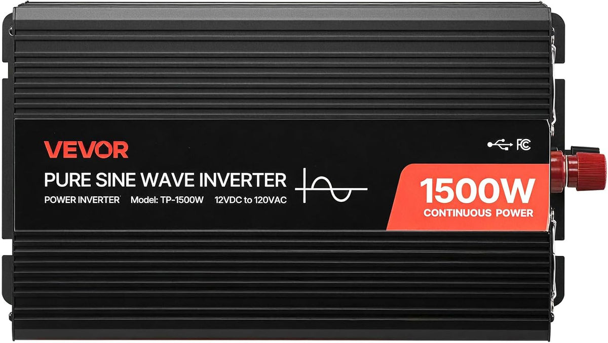 VEVOR 1500W Power Inverter, 12V DC to 120V AC Pure Sine Wave Inverter, Car Ch...