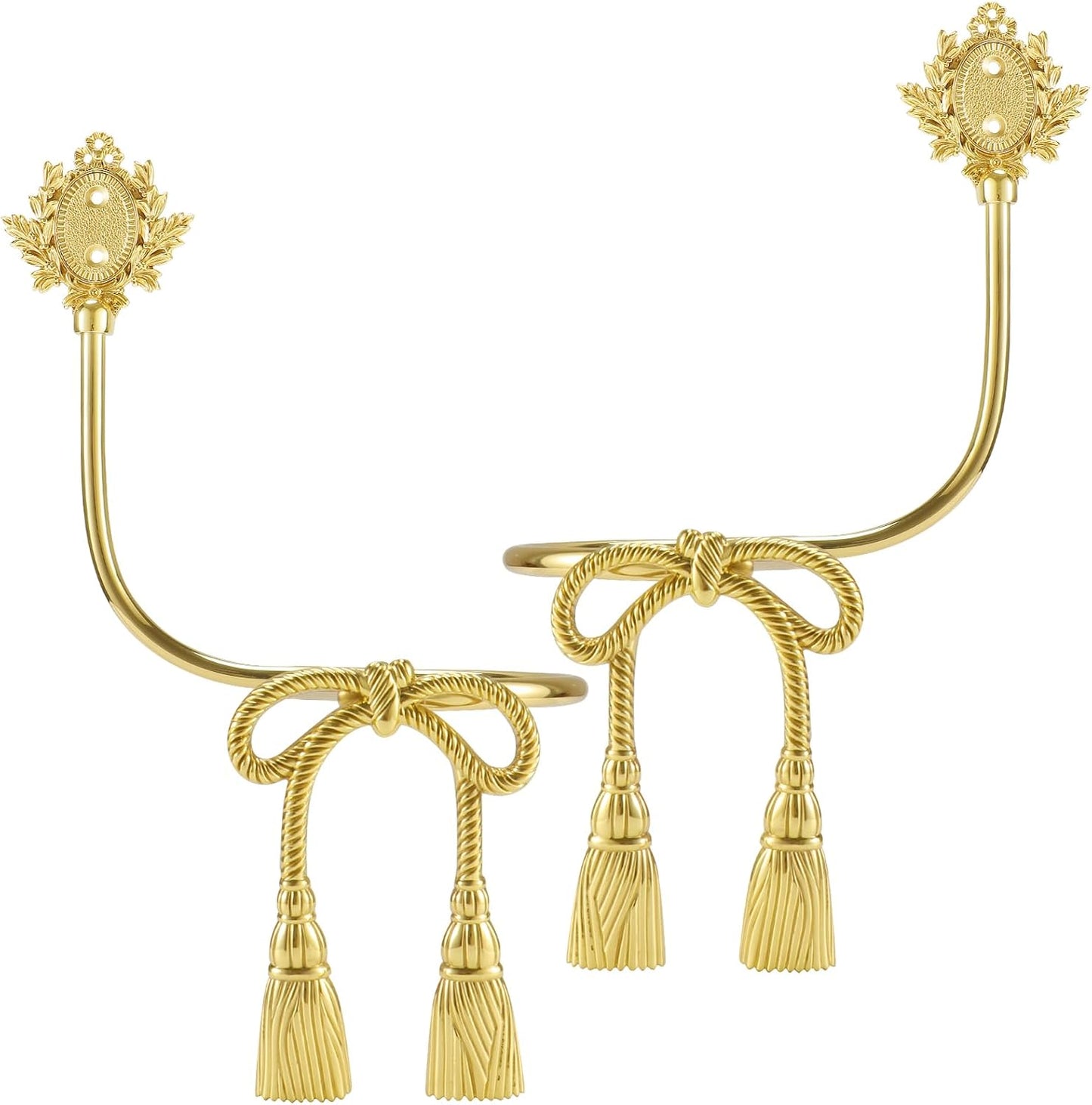 2 Pcs Gold Brass Hemp Rope Bow Curtain Tiebacks, Vintage Wall Mounted Curtain Holdbacks with Screw, Decorative Curtain Hooks for Living Room、 Bedroom and Home Office