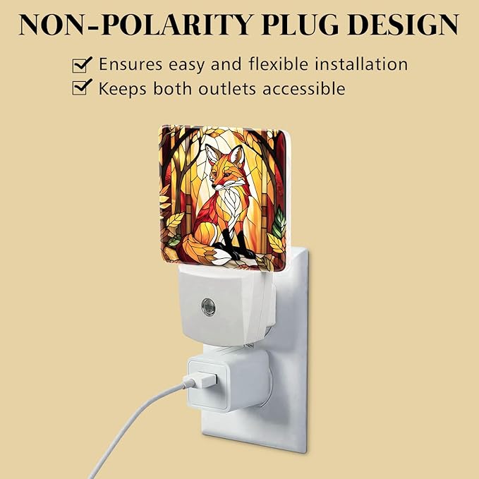 PODMemory Fox Stained Glass Night Lights Plug into Wall - Image 4