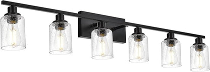 WINSHEN 6-Light Seeded Glass Vanity Light Fixtures in Matte Black Finish by WINSHENLighting